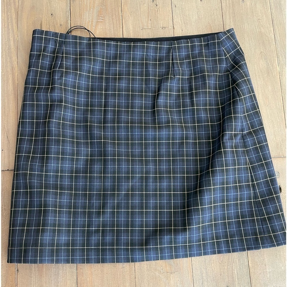 Theory Galway A-Line Mini Skirt blue black plaid NWT - Picture 4 of 10
